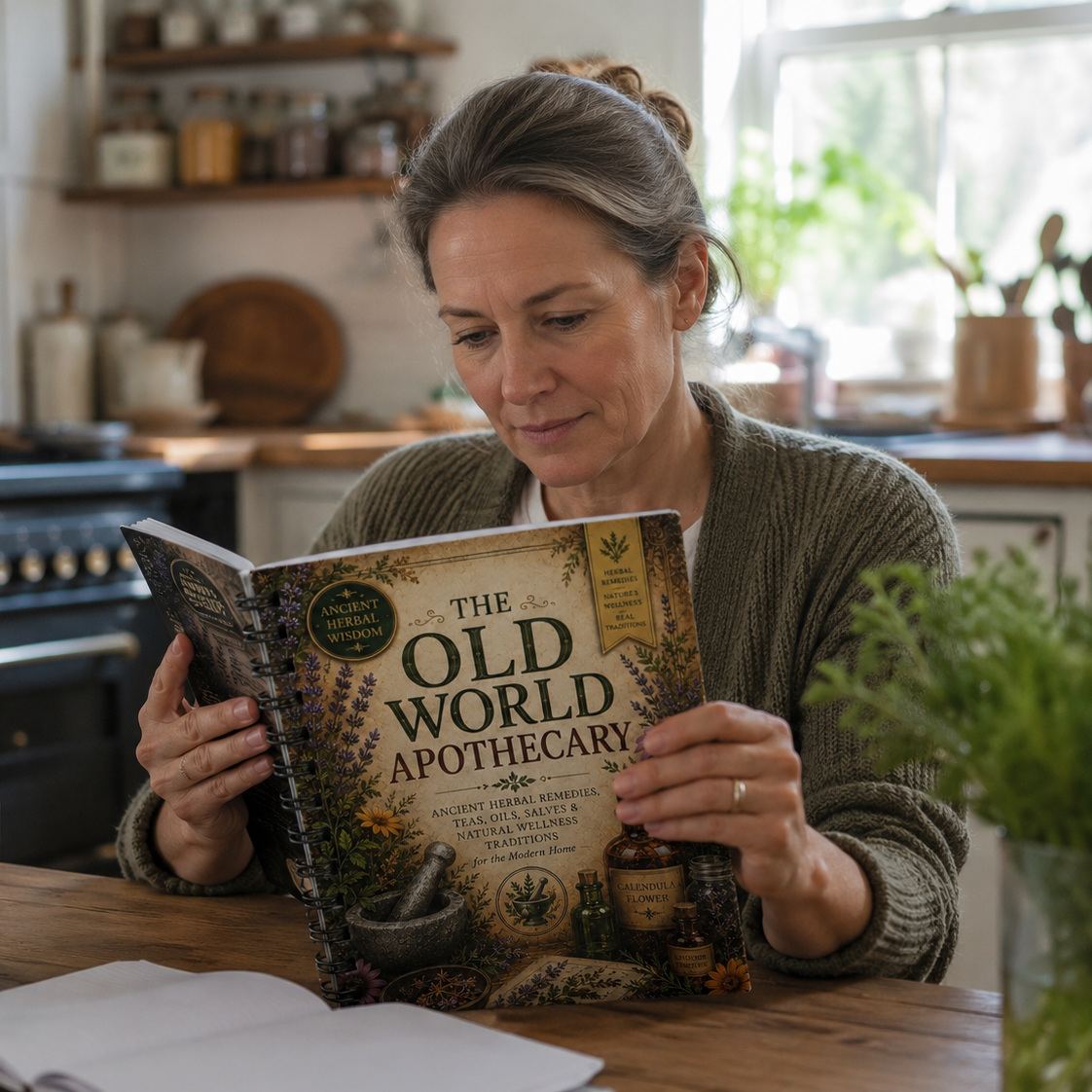The Old World Apothecary book in a home setting